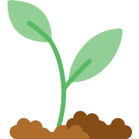 Illustration of a plant with two leaves sprouting up from the dirt.